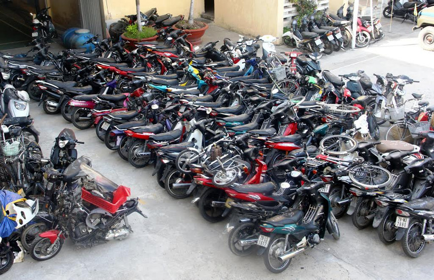 91 xe không rõ nguồn gốc được Công an Nha Trang tạm giữ. 