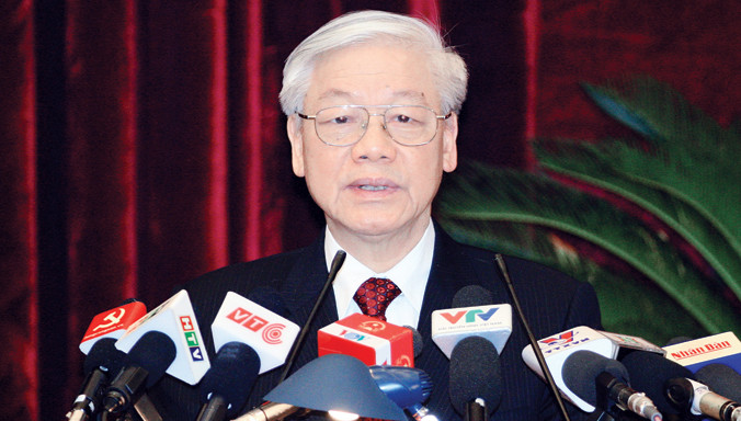 Tổng Bí thư Nguyễn Phú Trọng phát biểu bế mạc Hội nghị. Ảnh: TTXVN.