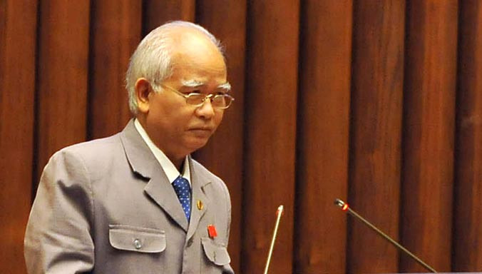 Chủ tịch Hội đồng Dân tộc Ksor Phước phát biểu tại hội trường Quốc hội. Ảnh: Hoàng Long.