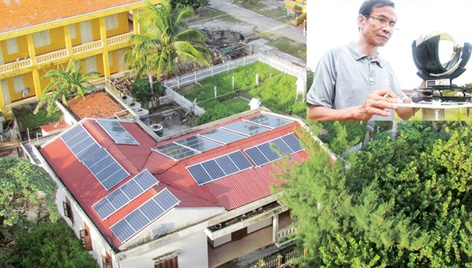 Trạm khí tượng thủy văn đảo Song Tử Tây (ảnh lớn); Ông Võ Thống (ảnh nhỏ). Ảnh: Nguyễn Đình Quân.