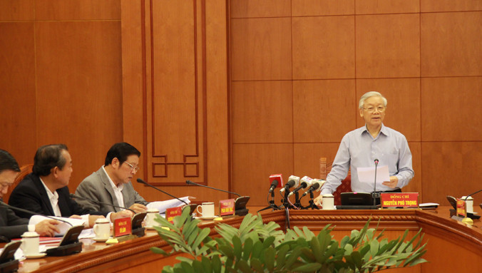 Tổng Bí thư Nguyễn Phú Trọng yêu cầu đẩy nhanh tiến độ điều tra, truy tố, xét xử nghiêm minh, đúng pháp luật một số vụ án đặc biệt nghiêm trọng. Ảnh: Huyền Thu.