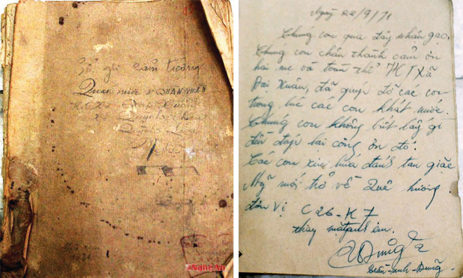 Những trang sổ cảm tưởng của người chiến sĩ thăm quán nước quân nhân ngã ba Tuần (Nghệ An). Tư liệu.