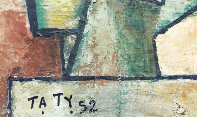 Chữ ký giả còn rất mới trên nền tranh cũ.