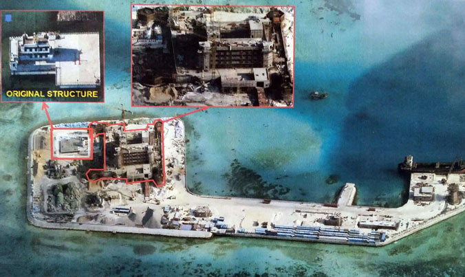 Mấy năm gần đây, Trung Quốc ngang nhiên đẩy mạnh việc cải tạo đất, xây dựng đảo nhân tạo và quân sự hóa các đảo nhân tạo trên biển Đông, khiến cộng đồng quốc tế đặc biệt quan ngại. Nguồn: SCMP.