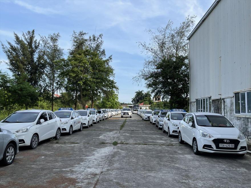 Xe nằm phơi sương, phơi nắng tại nhiều bãi ở Hải Phòngvì không có khách. Ảnh: Thanh Hải