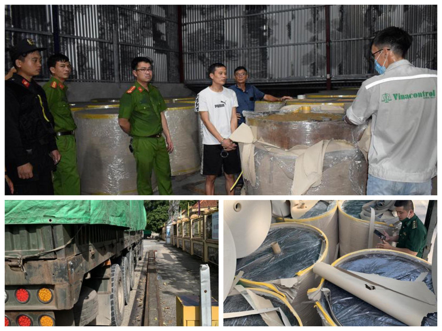 Nguyễn Khắc Vĩnh (áo trắng giữa) cùng tang vật vụ án