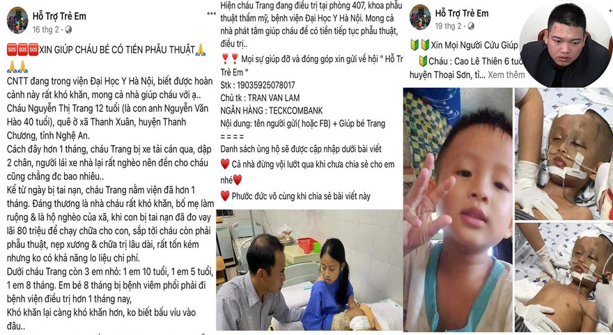 Bị can Trần Văn Lâm (ảnh góc trên phải) chủ Fanpage “Hỗ trợ trẻ em” đã lừa đảo chiếm đoạt 6,6 tỷ đồng của các nhà hảo tâm