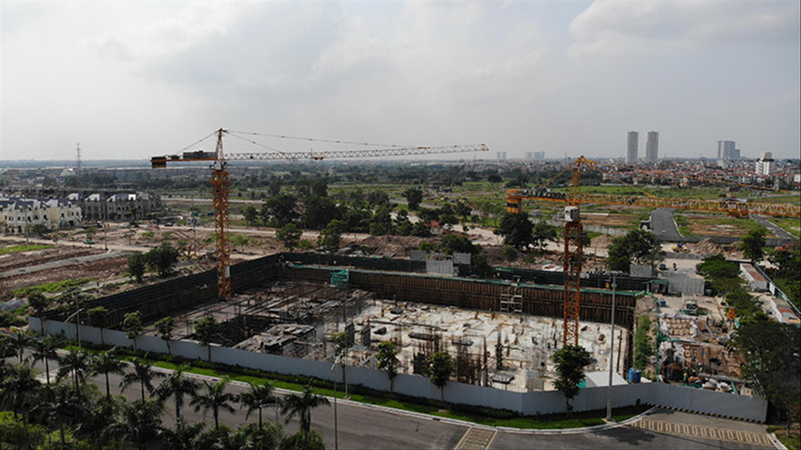 Móng tòa nhà chung cư dự án An Lạc Green Symphony thi công không phép chỉ bị lập biên bản khi có sự phản ánh của báo chí. Ảnh: Hiểu Minh 