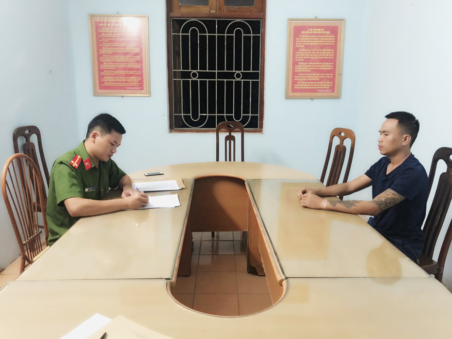 Đối tượng Nguyễn Trọng Thế tại cơ quan Công an huyện Yên Dũng ( Công an tỉnh Bắc Giang)