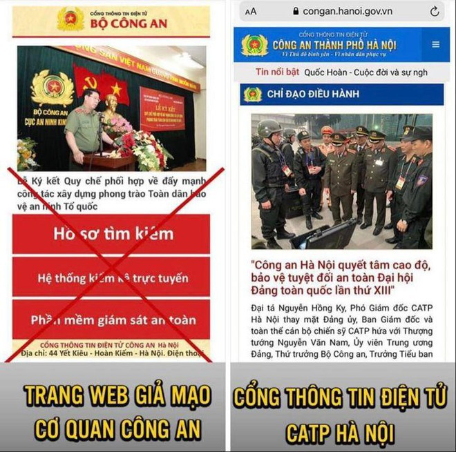 Ảnh minh họa: Trang web giả mạo Cổng thông tin Công an TP Hà Nội có chứa mã độc “vn84app.apk”