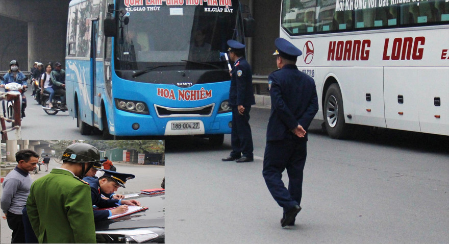 Các lực lượng chức năng xử lý xe “rùa bò” bắt khách dịp Tết Dương lịch