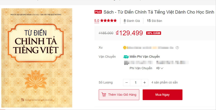 Cuốn từ điển chính tả vẫn được rao bán trên các trang bán hàng điện tử 