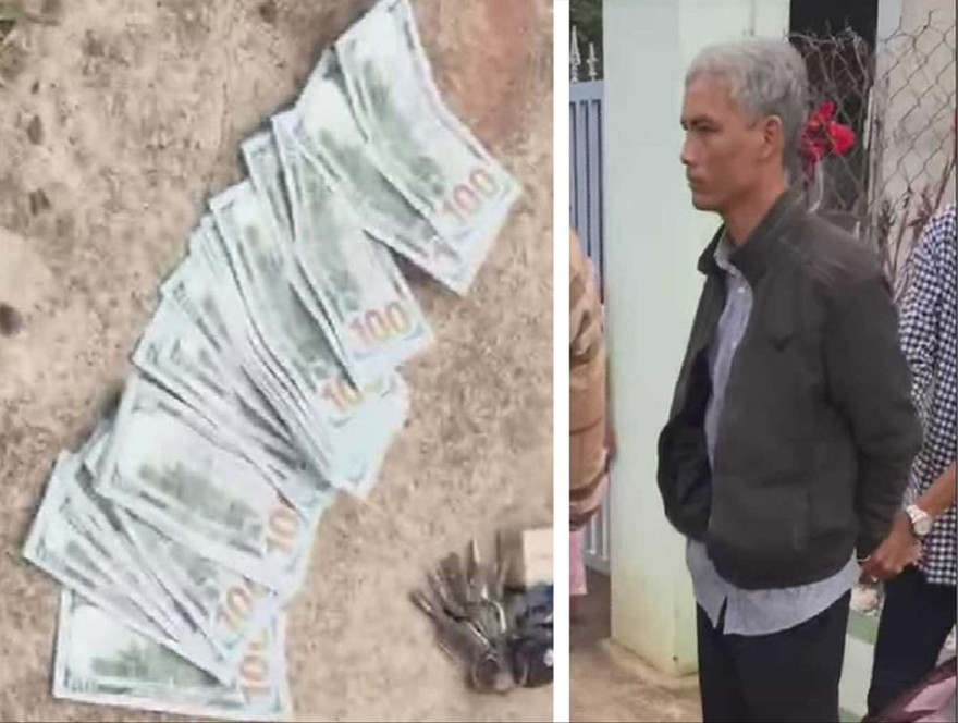 Giây phút phó viện trưởng VKSND huyện Tân Châu Đặng Trường An bị bắt quả tang tại hiện trường cùng tang vật Ảnh: Tân Châu 