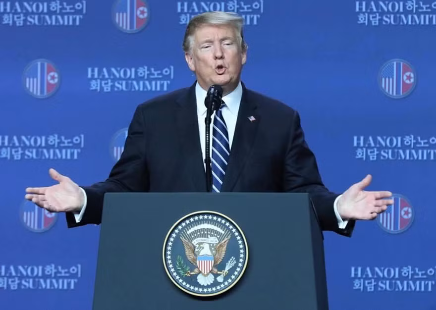 Tổng thống Mỹ Donald Trump tại cuộc họp báo chiều nay. Ảnh: Như Ý