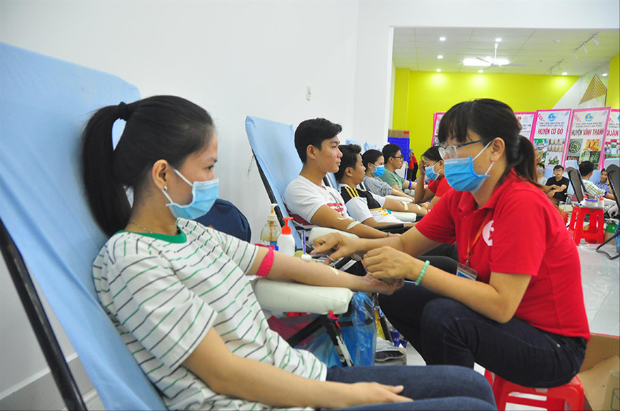 Các bạn trẻ tham gia hiến máu ẢNH: HÒA HỘI 