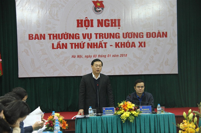Bí thư thứ nhất T.Ư Đoàn Lê Quốc Phong phát biểu tại hội nghị. Ảnh: Đông Hà.