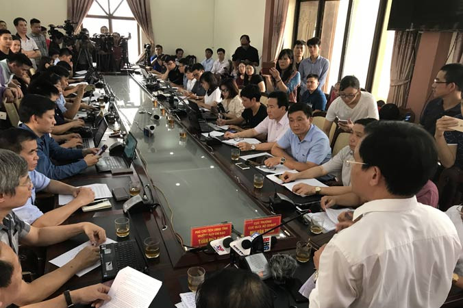 Quang cảnh buổi họp báo tại Hà Giang chiều 17/7. Ảnh: T.D.