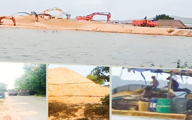 Đại công trường khai thác cát trên hồ Dầu Tiếng. Ảnh: PV.
