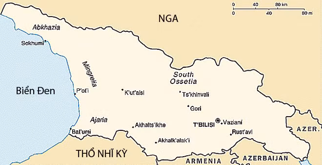 Nga và Gruzia có chung đường biên giới.
