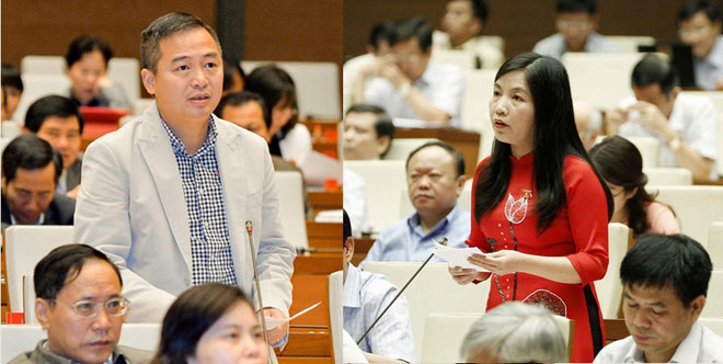 ĐBQH Nguyễn Lân Hiếu và đại biểu Phạm Thị Thanh Thủy. Ảnh: Như Ý.