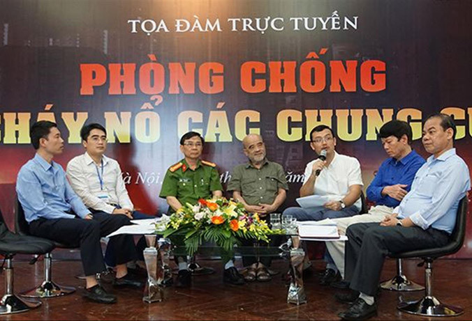 Toàn cảnh buổi tọa đàm phòng chống cháy nổ chung cư. Ảnh: Mạnh Thắng.
