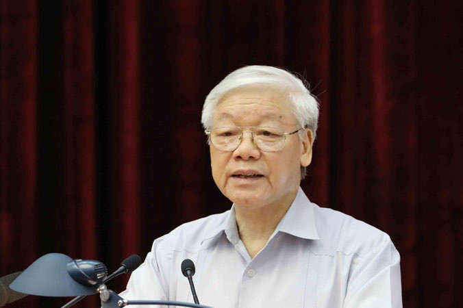 Tổng Bí thư Nguyễn Phú Trọng phát biểu kết luận hội nghị. Ảnh: TTXVN.