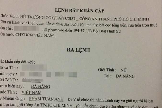 Lệnh bắt khẩn cấp chị Y. nhận được từ những đối tượng giả mạo lực lượng chức năng qua điện thoại. Ảnh: NVCC.