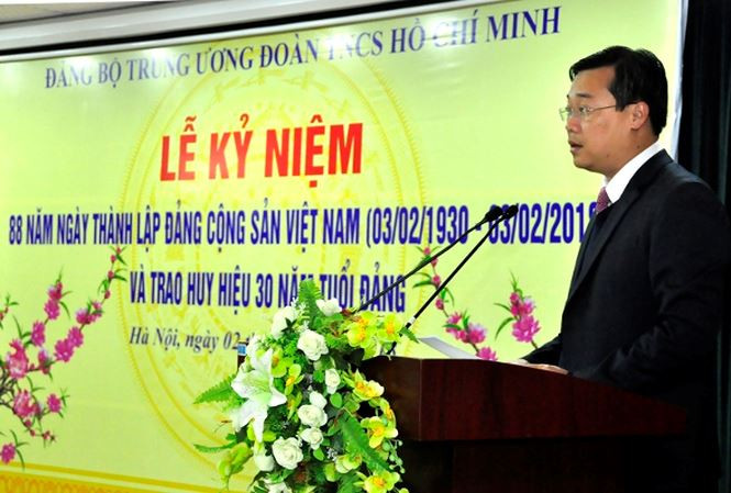 Bí thư Đảng ủy, Bí thư thứ nhất T.Ư Đoàn Lê Quốc Phong phát biểu. Ảnh: Đông Hà