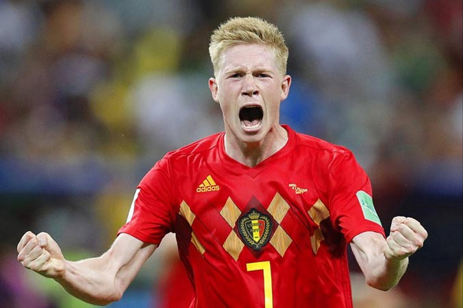 Kevin De Bruyne ăn mừng bàn thắng nâng tỷ số lên 2-0 cho tuyển Bỉ.