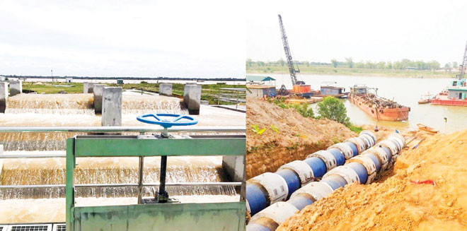 Nước được hút trực tiếp từ sông Ðuống lên xử lý tại các bể của nhà máy.