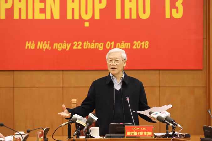 Tổng bí thư Nguyễn Phú Trọng chủ trì phiên họp. Ảnh: TTXVN.