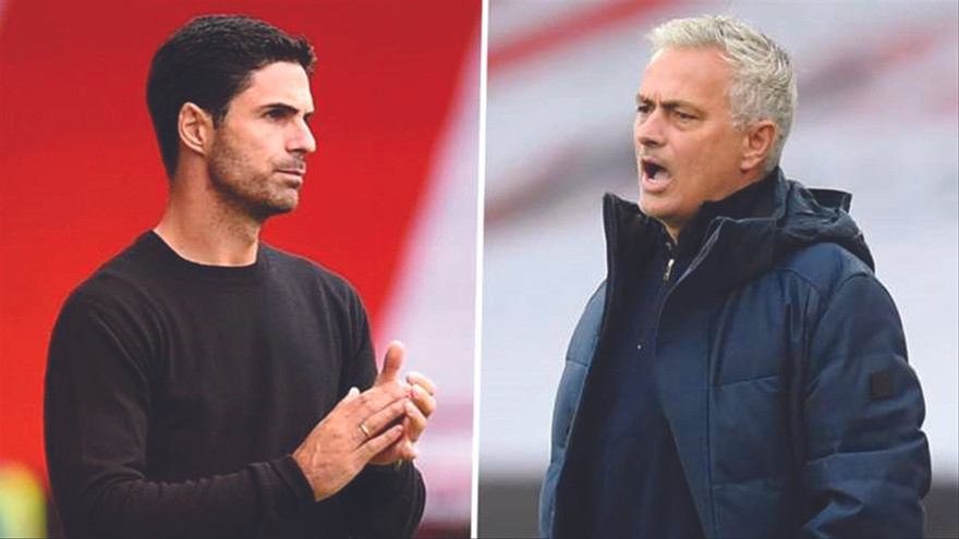 Derby London nóng trên băng ghế huấn luyện giữa HLV Arteta (trái) và HLV Mourinho 