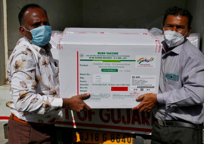 Các thùng vắc-xin AstraZeneca mà hãng dược SII sản xuất tại Ấn Độ ngày 12/1 ảnh: Reuters 