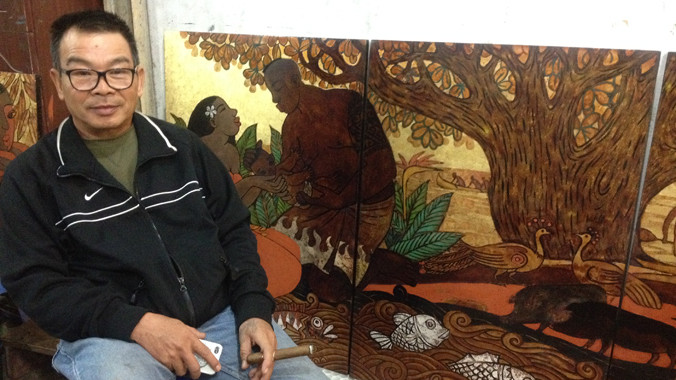 Tim Nguyễn và những bức sơn mài mới sáng tác ở Hà Nội.
