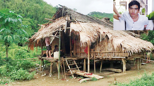 Căn nhà của Vi Văn Mằn (ảnh lớn); Vi Văn Mằn, nghi phạm đã sát hại 4 người trong một gia đình ở bản Phồng (ảnh nhỏ). Ảnh: Cảnh Huệ