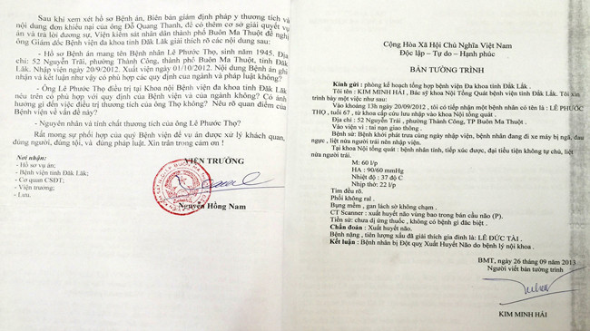 Trang 2 văn bản của Viện Kiểm sát và tường trình của bác sĩ trực cấp cứu trong hồ sơ bệnh án