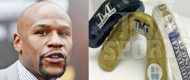 Floyd Mayweather và những miếng bảo vệ răng đặc biệt của mình. Ảnh: TMZ