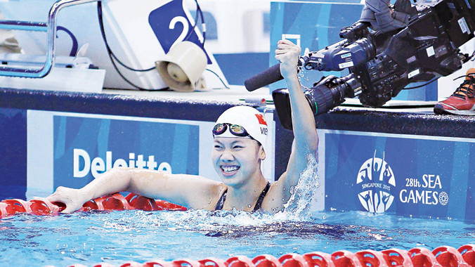 Ánh Viên 8 lần phá kỷ lục tại SEA Games 2015, đi vào lịch sử Đại hội Thể thao Đông Nam Á với tư cách đoạt 8 HCV trong một kỳ Đại hội. Ảnh: VSI