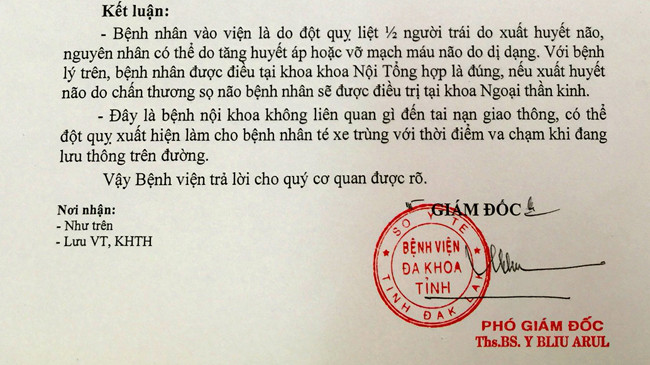 Trích đoạn công văn 696 của Bệnh viện Đa khoa Đắk Lắk