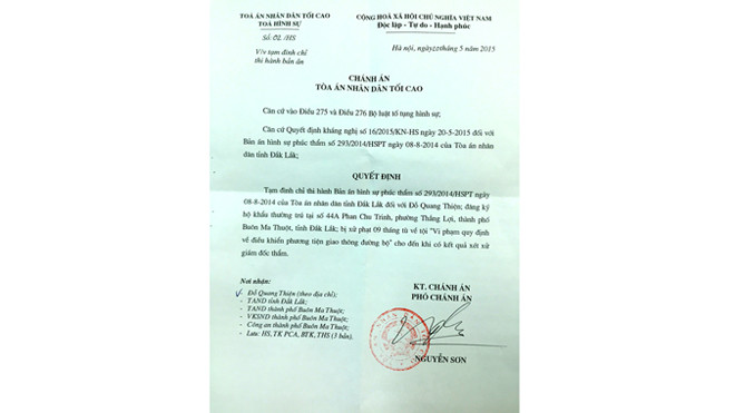 Quyết định Tạm đình chỉ Thi hành án