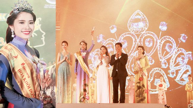 Phút đăng quang của Hoa khôi Nguyễn Thị Lệ Nam Em. Ảnh: Hòa Hội - Duy Khương
