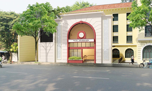 Phối cảnh cửa lên xuống số 3 ga C9 phía vườn hoa Bờ Hồ