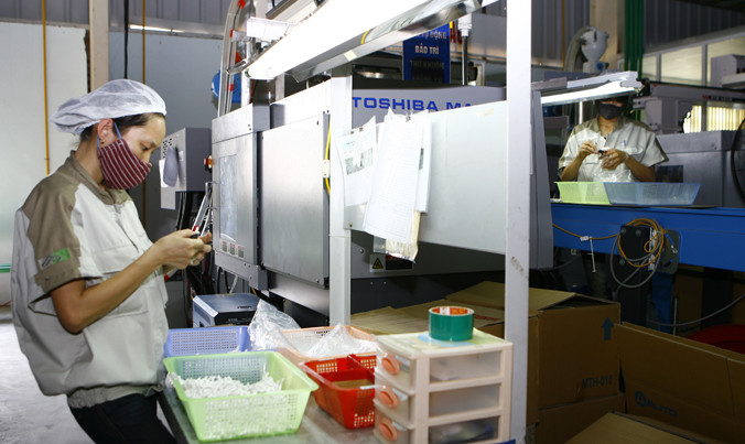 Dây chuyền sản xuất của Công ty Bắc Việt tại khu công nghiệp Bắc Ninh. Ảnh: Hồng Vĩnh.