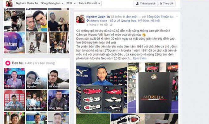 Trang cá nhân của cầu thủ Nghiêm Xuân Tú​. Ảnh: VSI.