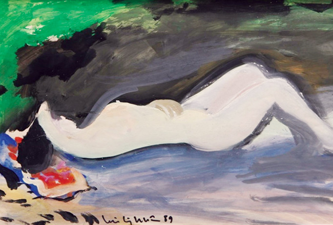 Tranh nude của Lưu Công Nhân trong triển lãm “Nét”. Ảnh: BTC.