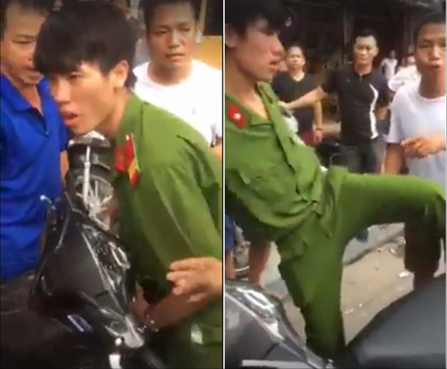 Chiến sĩ Tuấn có biểu hiện say rượu. Ảnh cắt từ clip.