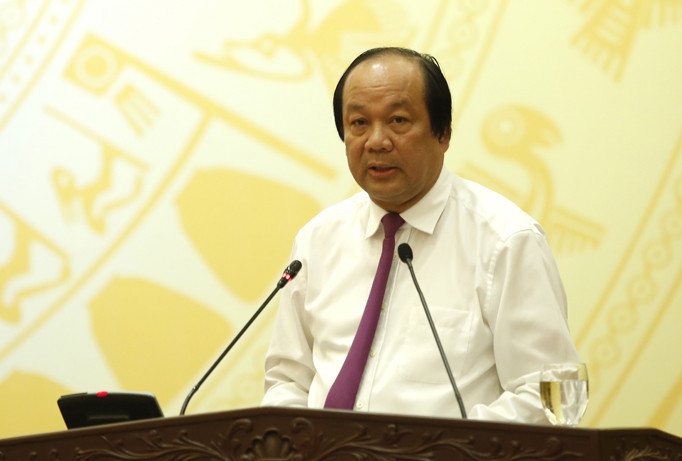 Bộ trưởng, Chủ nhiệm Văn phòng Chính phủ Mai Tiến Dũng phát biểu tại buổi họp báo. Ảnh: Như Ý.