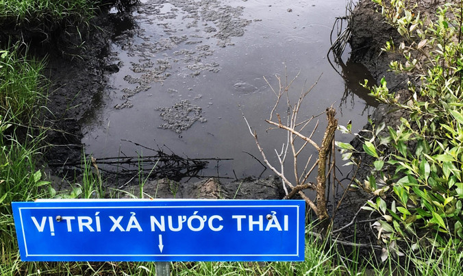 Ống xả thải của doanh nghiệp chế biến thủy sản KCN Hòa Trung.