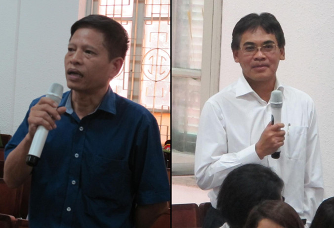 Các ông Bùi Văn Hải (bìa trái), Từ Thành Nghĩa trả lời HĐXX.