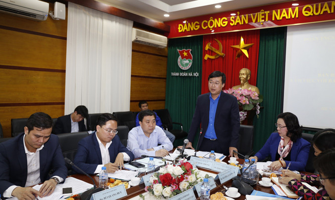 Bí thư thứ nhất T.Ư Đoàn Lê Quốc Phong phát biểu tại hội nghị.